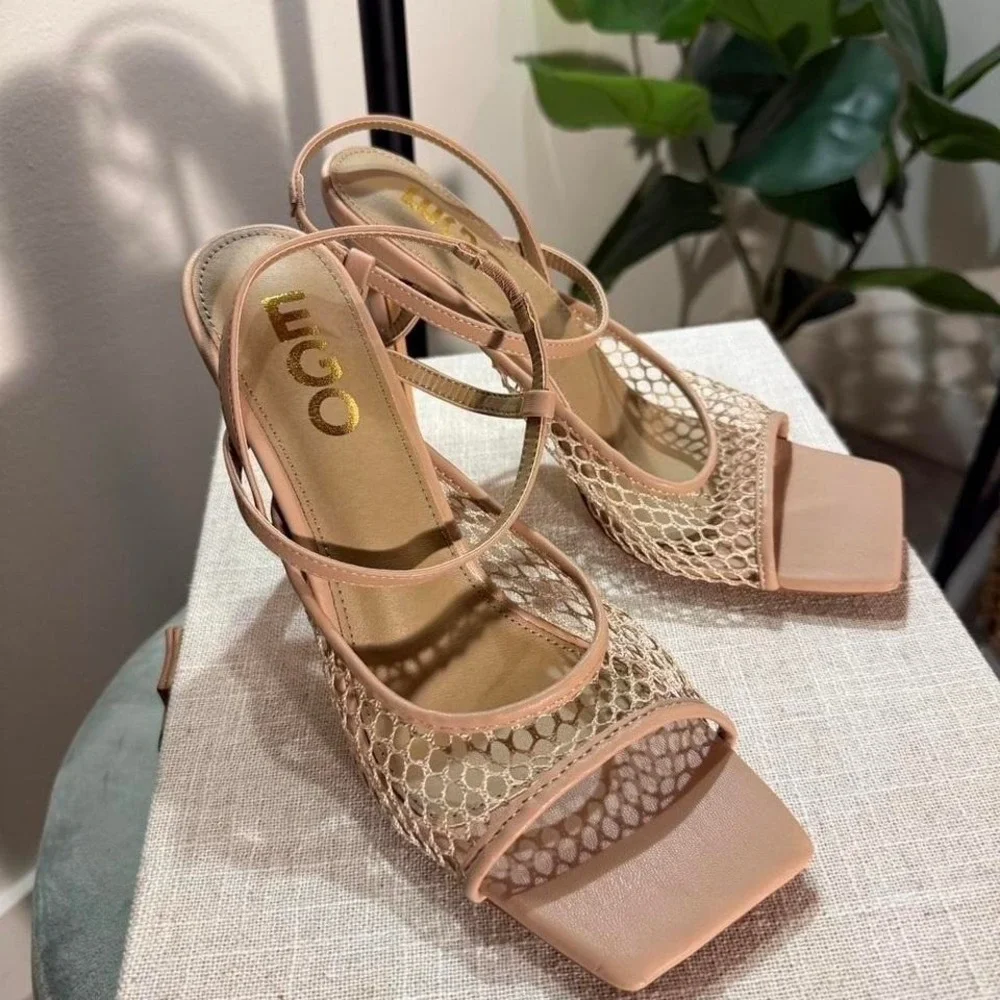 Ego mesh heels new open toe beige going out neutral sexy‎ natural peep 4